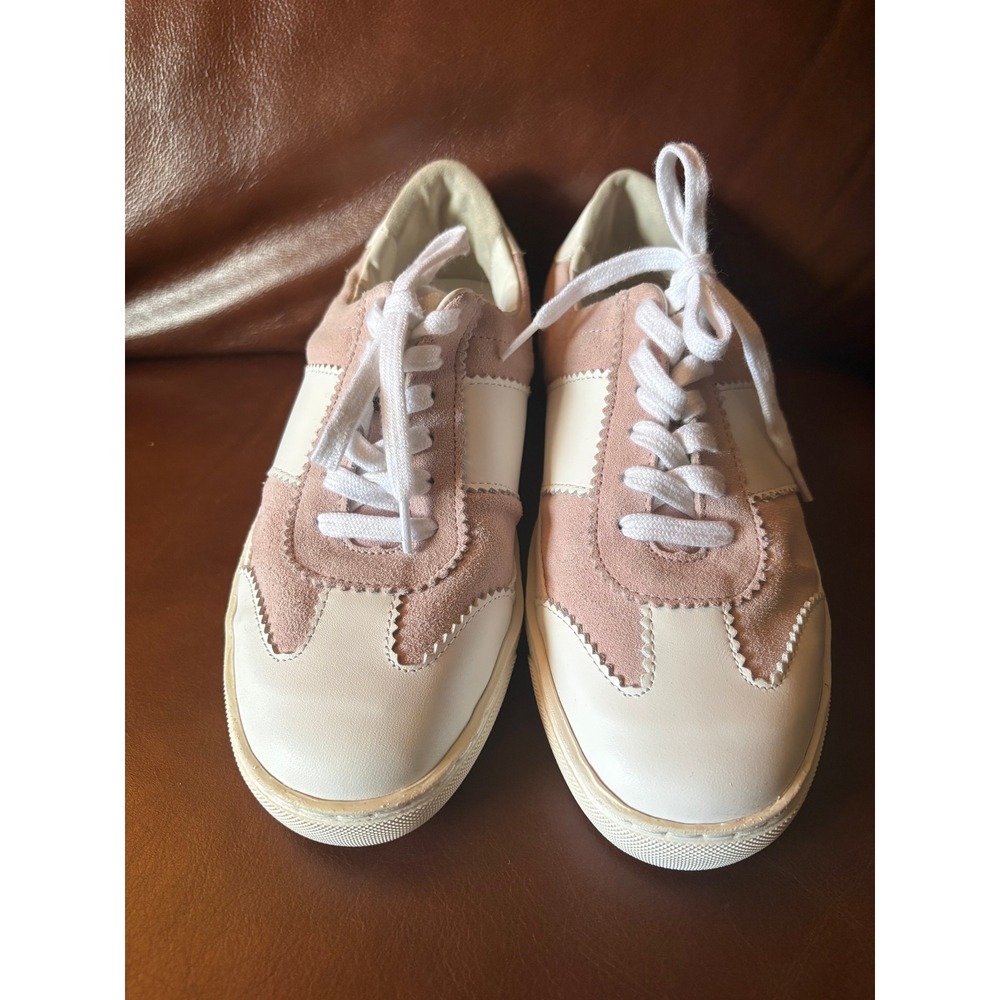 PAIGE Womens Low Top Suede Leather‎ Scalloped Sneakers Pink White Size 8 Casual